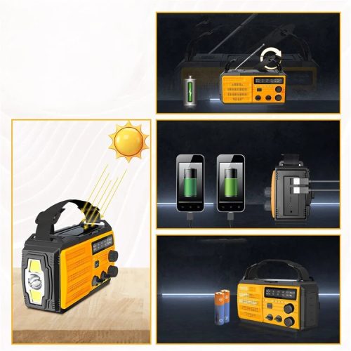 Nouzové meteorologické rádio s baterkou – žluté, FM/AM, signál SOS