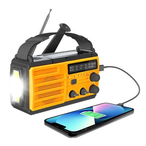 Nouzové meteorologické rádio s baterkou – žluté, FM/AM, signál SOS
