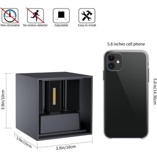 Venkovní nástěnné svítidlo K-Bright LED 12W, IP65, vodotěsné, antracitové, teplé bílé světlo - 1 ks