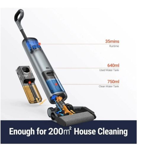 OSOTEK H200 3 v 1 bezdrátový vysavač a mop – chytrý čistič podlah s LED světlem a funkcí samočištění