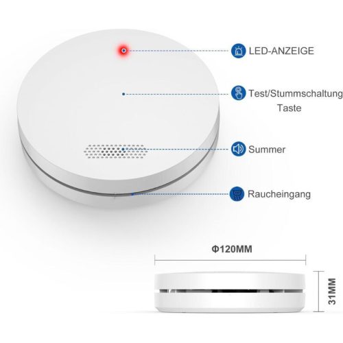 Detektor kouře Xindum 5 ks – certifikace TÜV, sbaterií, bílý