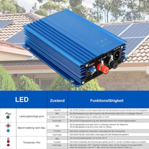 ARCELI 500W MPPT 12V solární invertor – mikro invertor, fotovoltaický invertor – modrý