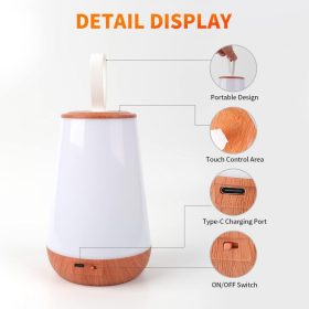   LED noční světlo – vzor dřeva, teplé světlo, stolní lampa do ložnice