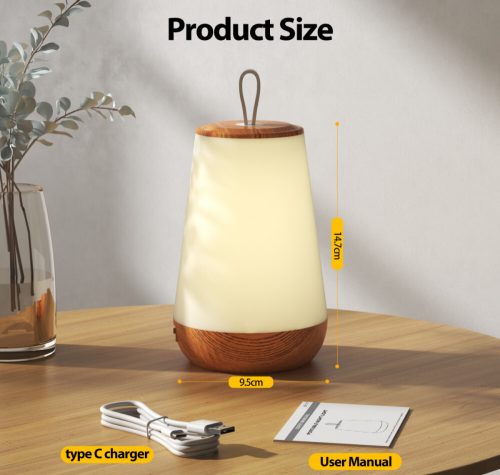 LED noční světlo – vzor dřeva, teplé světlo, stolní lampa do ložnice