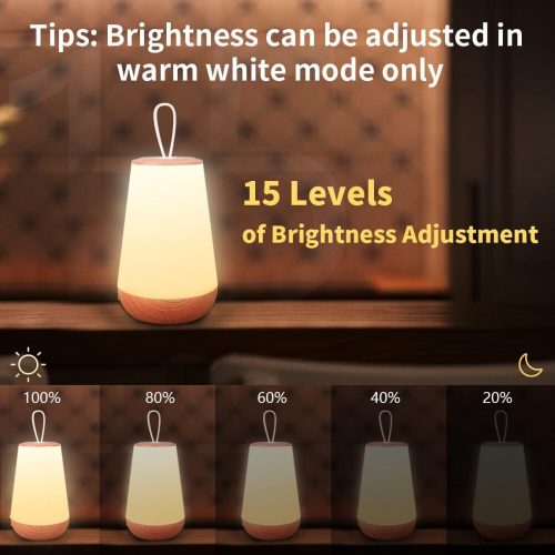 LED noční světlo – vzor dřeva, teplé světlo, stolní lampa do ložnice