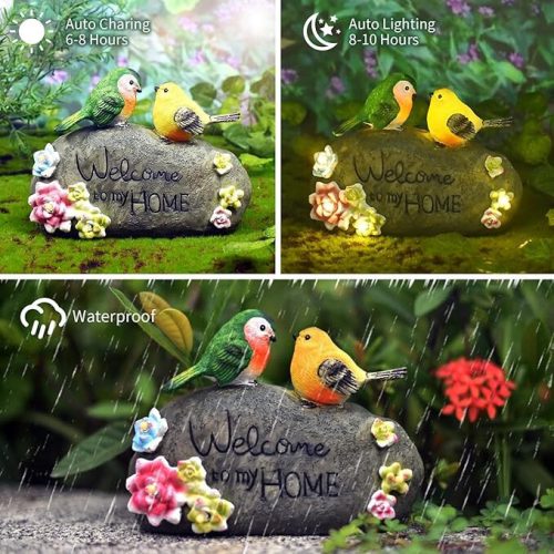 Venkovní solární dekorační světlo JeeYee s motivem ptáka a cedulí „Vítejte v mém domě“ – zahradní LED