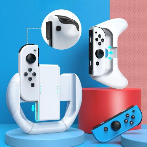 Mooroer Joy-Con grip a závodní volant 3 díly - bílý