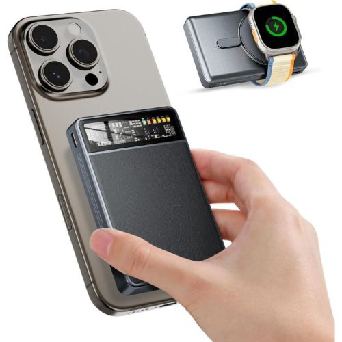 Magnetická powerbanka KPON 10000mAh s Magsafe nabíječkou pro iPhone a Apple Watch - karbonově černá