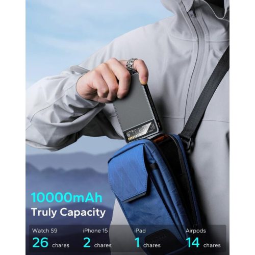 Magnetická powerbanka KPON 10000mAh s Magsafe nabíječkou pro iPhone a Apple Watch - karbonově černá