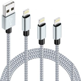   Nabíječka pro iPhone, opletená nylonová 3 ks: 1m + 2 m/2 ks (bílo-šedá)