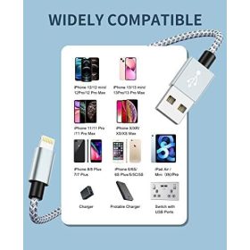   Nabíječka pro iPhone, opletená nylonová 3 ks: 1m + 2 m/2 ks (bílo-šedá)